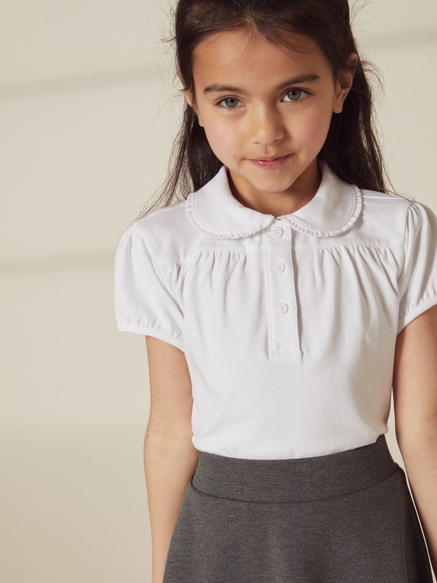 Dsiney Kidz - White Girls Cotton Stretch Pretty Collar School Jersey Top (3-14yrs) image 2