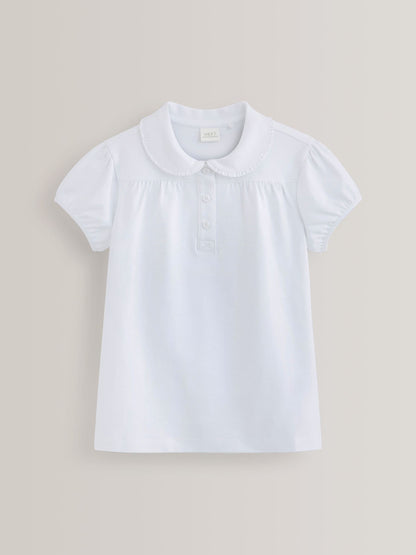 Dsiney Kidz - White Girls Cotton Stretch Pretty Collar School Jersey Top (3-14yrs) image 5