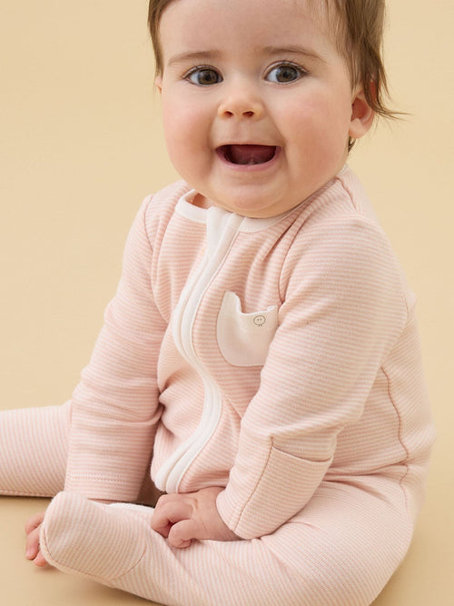 MORI Pink Stripe 2 Way Zip-Up Clever Sleepsuit image 1