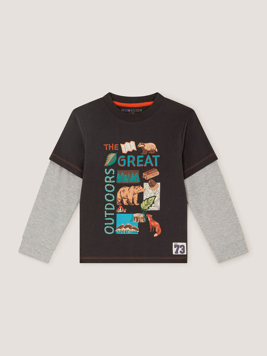 Dsiney Kidz - Monsoon Grey Outdoors Graphic Long Sleeve T-Shirt image 1