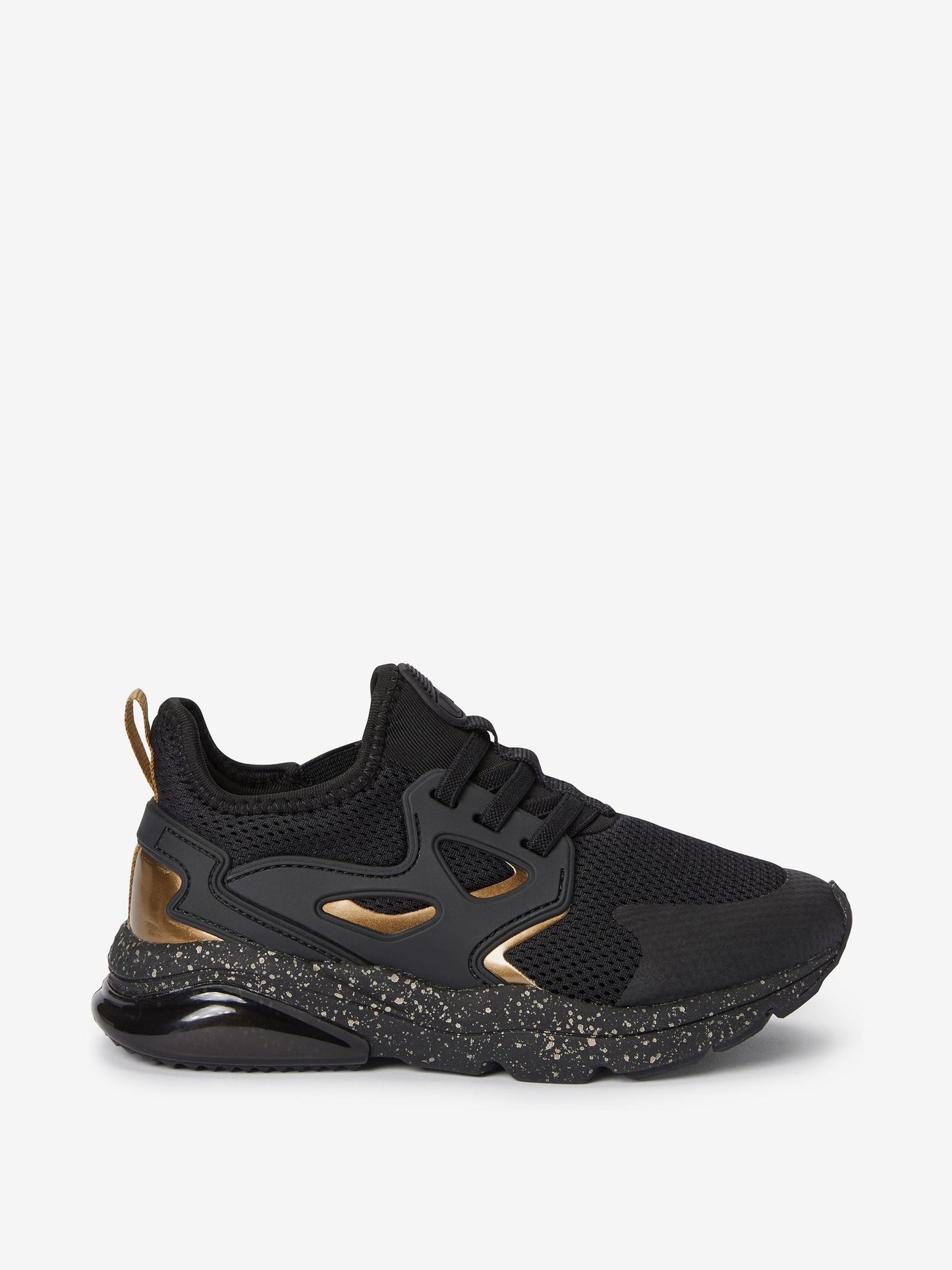 Black/Gold Standard Fit (F) Elastic Lace Trainers image 1