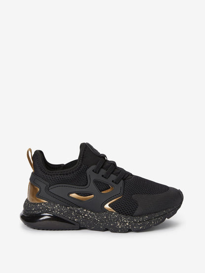 Black/Gold Standard Fit (F) Elastic Lace Trainers image 1