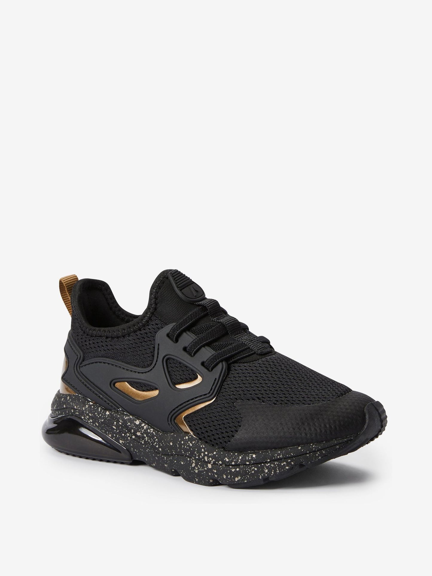 Black/Gold Standard Fit (F) Elastic Lace Trainers image 2