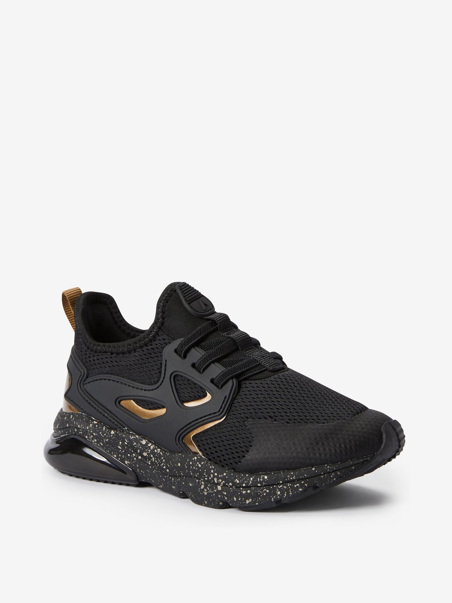 Black/Gold Standard Fit (F) Elastic Lace Trainers image 2