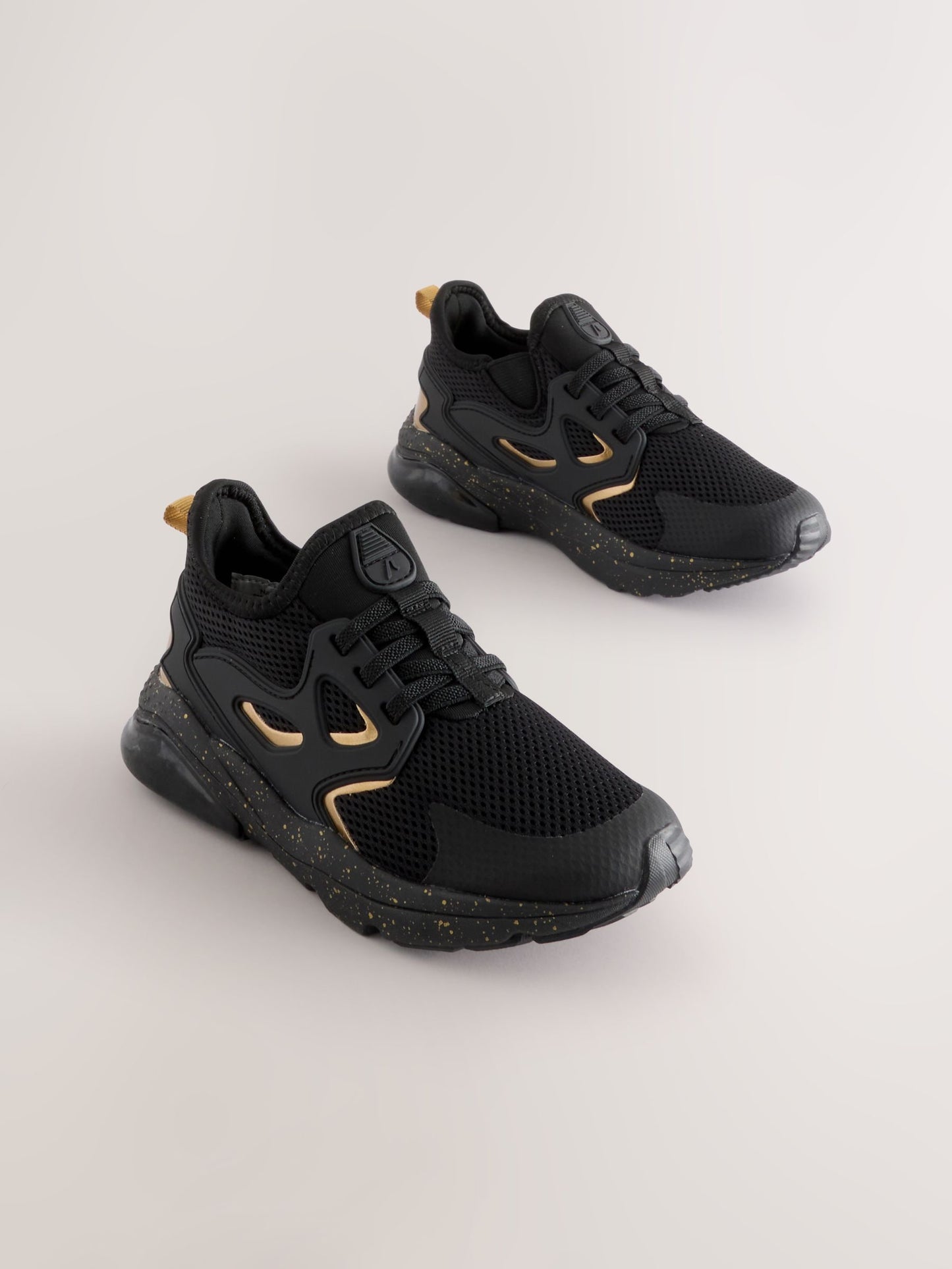 Black/Gold Standard Fit (F) Elastic Lace Trainers image 3