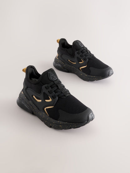 Black/Gold Standard Fit (F) Elastic Lace Trainers image 3