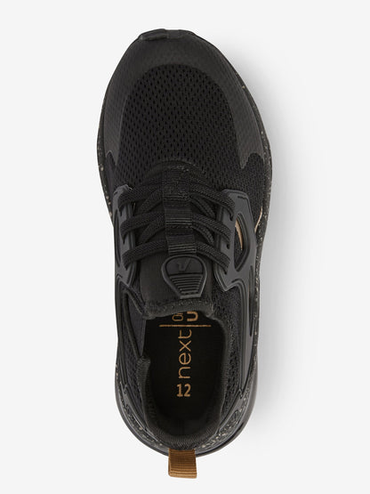 Black/Gold Standard Fit (F) Elastic Lace Trainers image 4