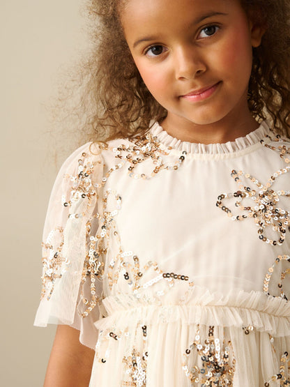 Dsiney Kidz - Angel & Rocket Cream Delta Sequin Flower Mesh Dress image 3
