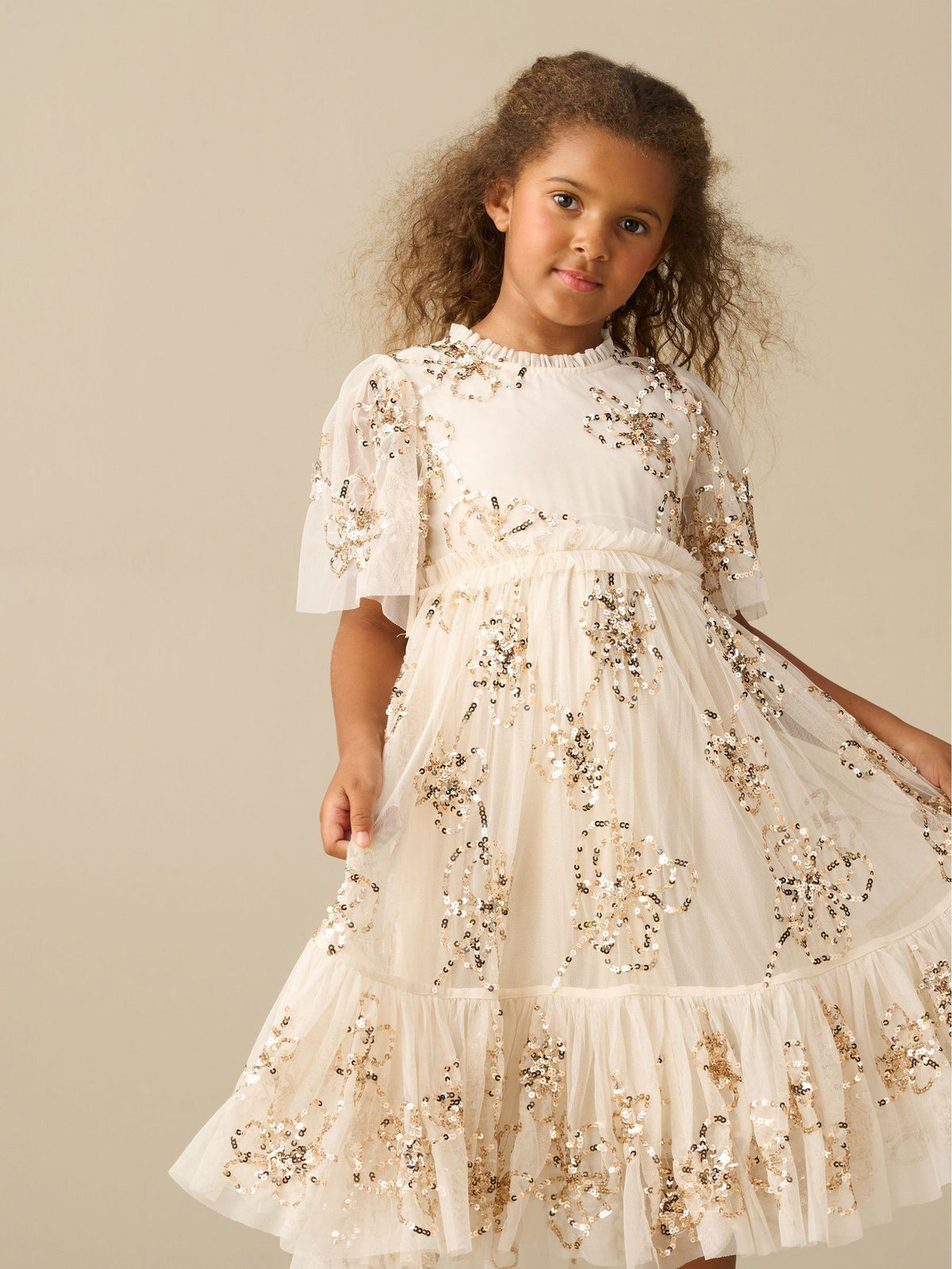 Dsiney Kidz - Angel & Rocket Cream Delta Sequin Flower Mesh Dress image 4