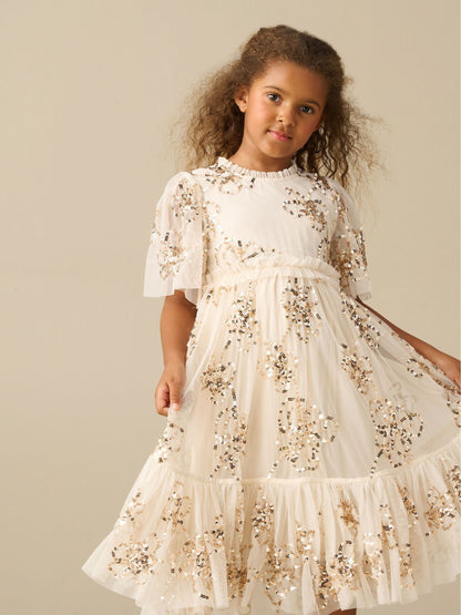 Dsiney Kidz - Angel & Rocket Cream Delta Sequin Flower Mesh Dress image 4