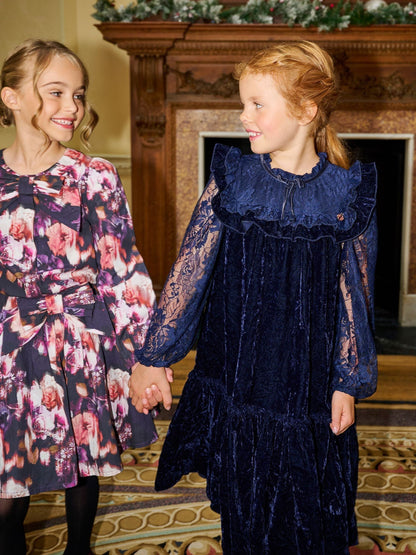 Angel & Rocket Blue Amelia Velvet Frill Collar Dress - image 1