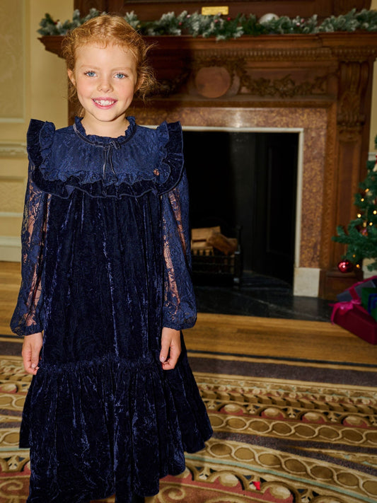 Angel & Rocket Blue Amelia Velvet Frill Collar Dress - image 2
