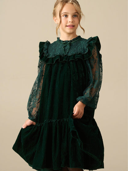 Dsiney Kidz - Angel & Rocket Green Amelia Velvet Frill Collar Dress image 1