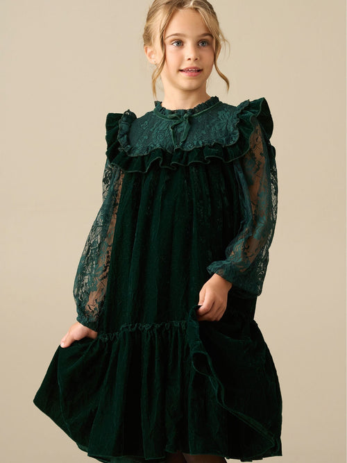 Dsiney Kidz - Angel & Rocket Green Amelia Velvet Frill Collar Dress image 1