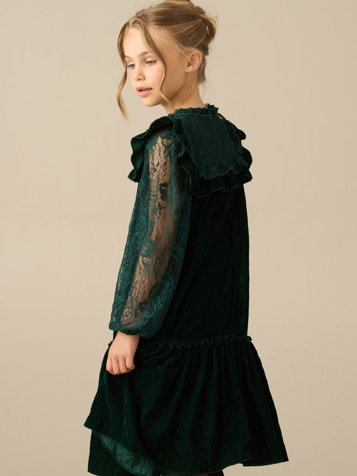Dsiney Kidz - Angel & Rocket Green Amelia Velvet Frill Collar Dress image 2