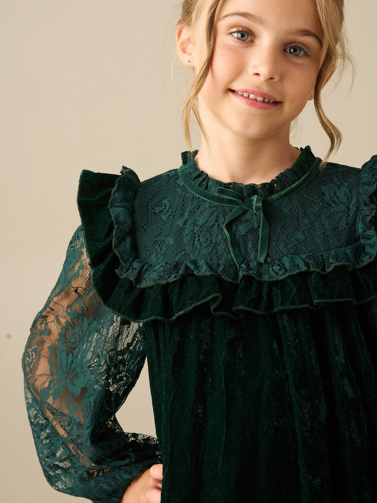 Dsiney Kidz - Angel & Rocket Green Amelia Velvet Frill Collar Dress image 4