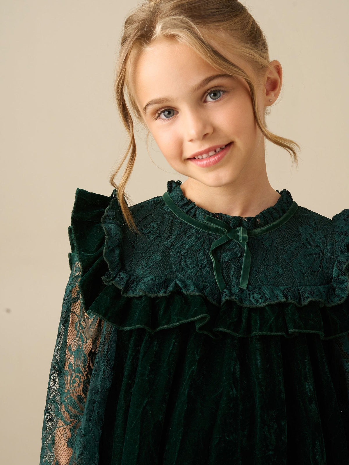 Dsiney Kidz - Angel & Rocket Green Amelia Velvet Frill Collar Dress image 5
