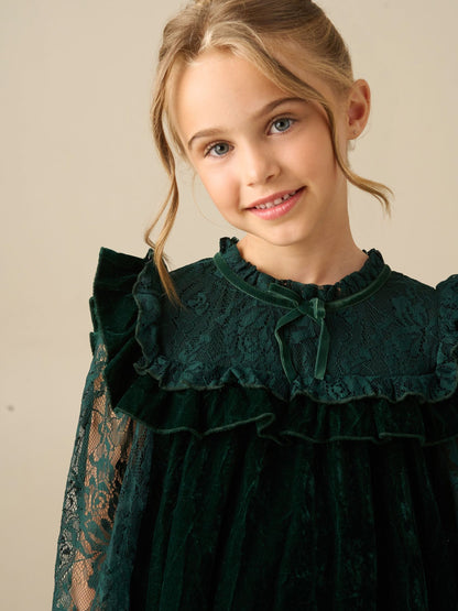Dsiney Kidz - Angel & Rocket Green Amelia Velvet Frill Collar Dress image 5