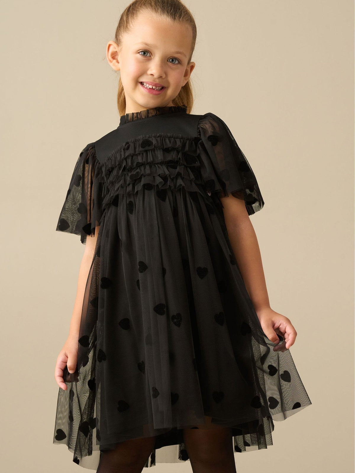 Dsiney Kidz - Angel & Rocket Black Isla Flocked Heart Mesh Dress image 1