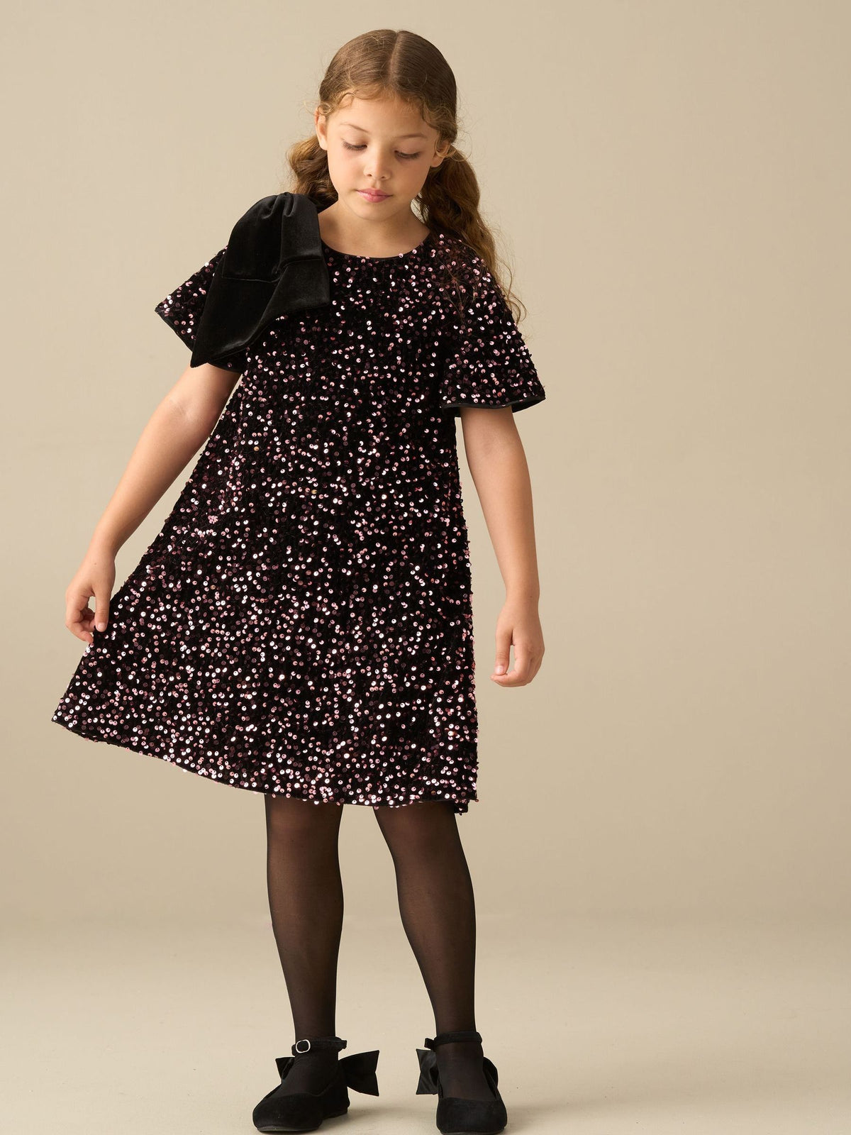 Dsiney Kidz - Angel & Rocket Black Isla Flocked Heart Mesh Dress image 4
