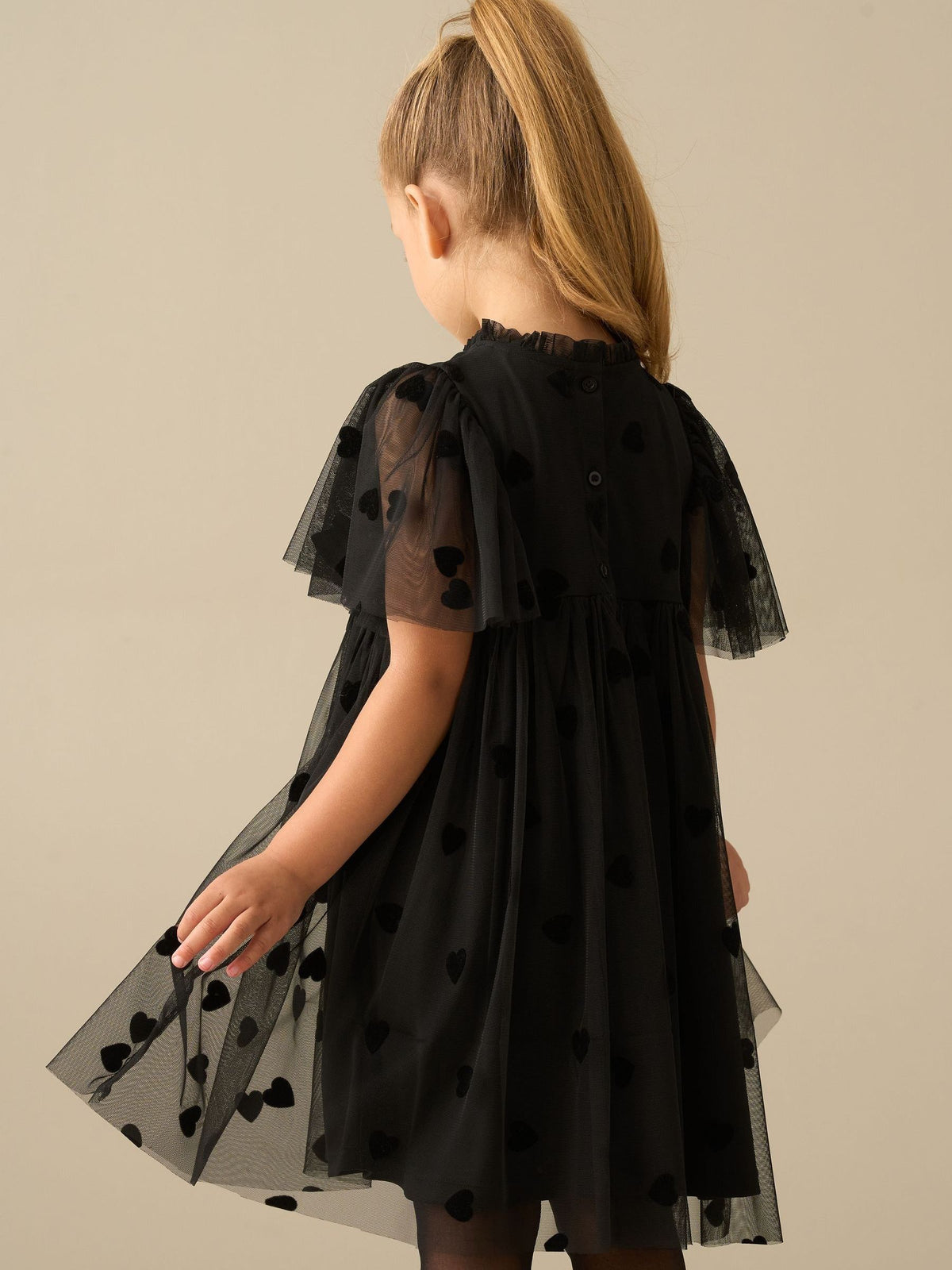 Dsiney Kidz - Angel & Rocket Black Isla Flocked Heart Mesh Dress image 5