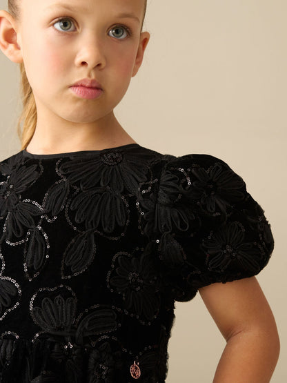 Dsiney Kidz - Angel & Rocket Black Layla Velvet Embellished Puff Sleeve Dress image 3