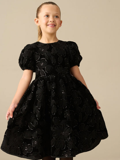 Dsiney Kidz - Angel & Rocket Black Layla Velvet Embellished Puff Sleeve Dress image 4