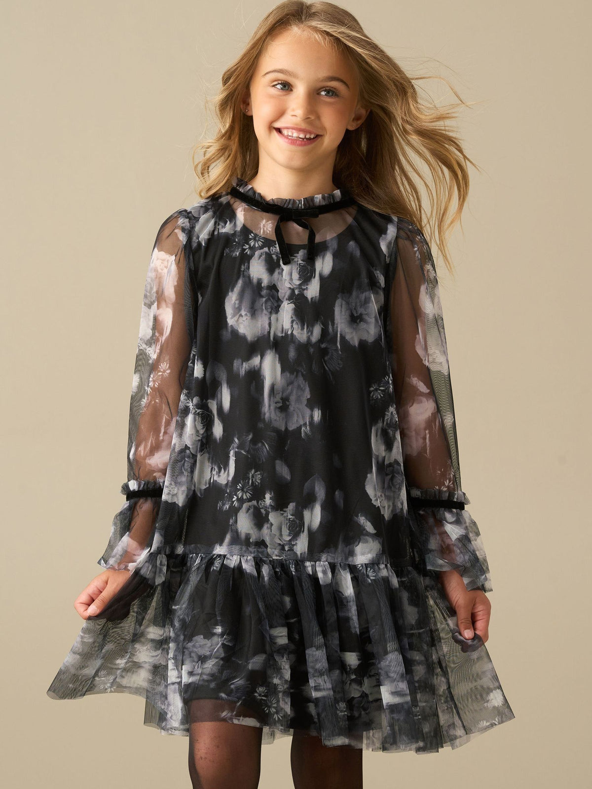 Dsiney Kidz - Angel & Rocket Black Floral Neve Mesh Dress image 1