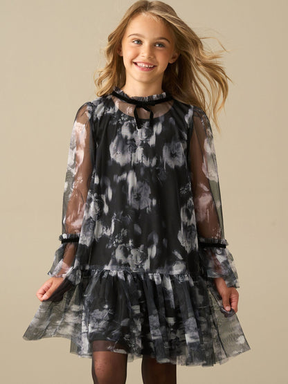 Dsiney Kidz - Angel & Rocket Black Floral Neve Mesh Dress image 1