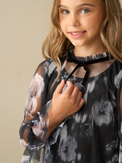 Dsiney Kidz - Angel & Rocket Black Floral Neve Mesh Dress image 3