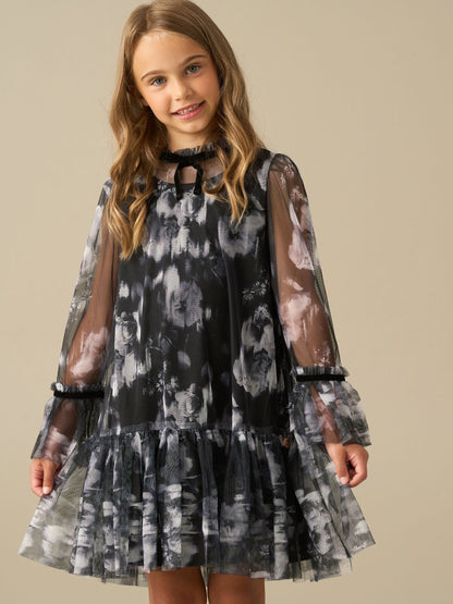 Dsiney Kidz - Angel & Rocket Black Floral Neve Mesh Dress image 5