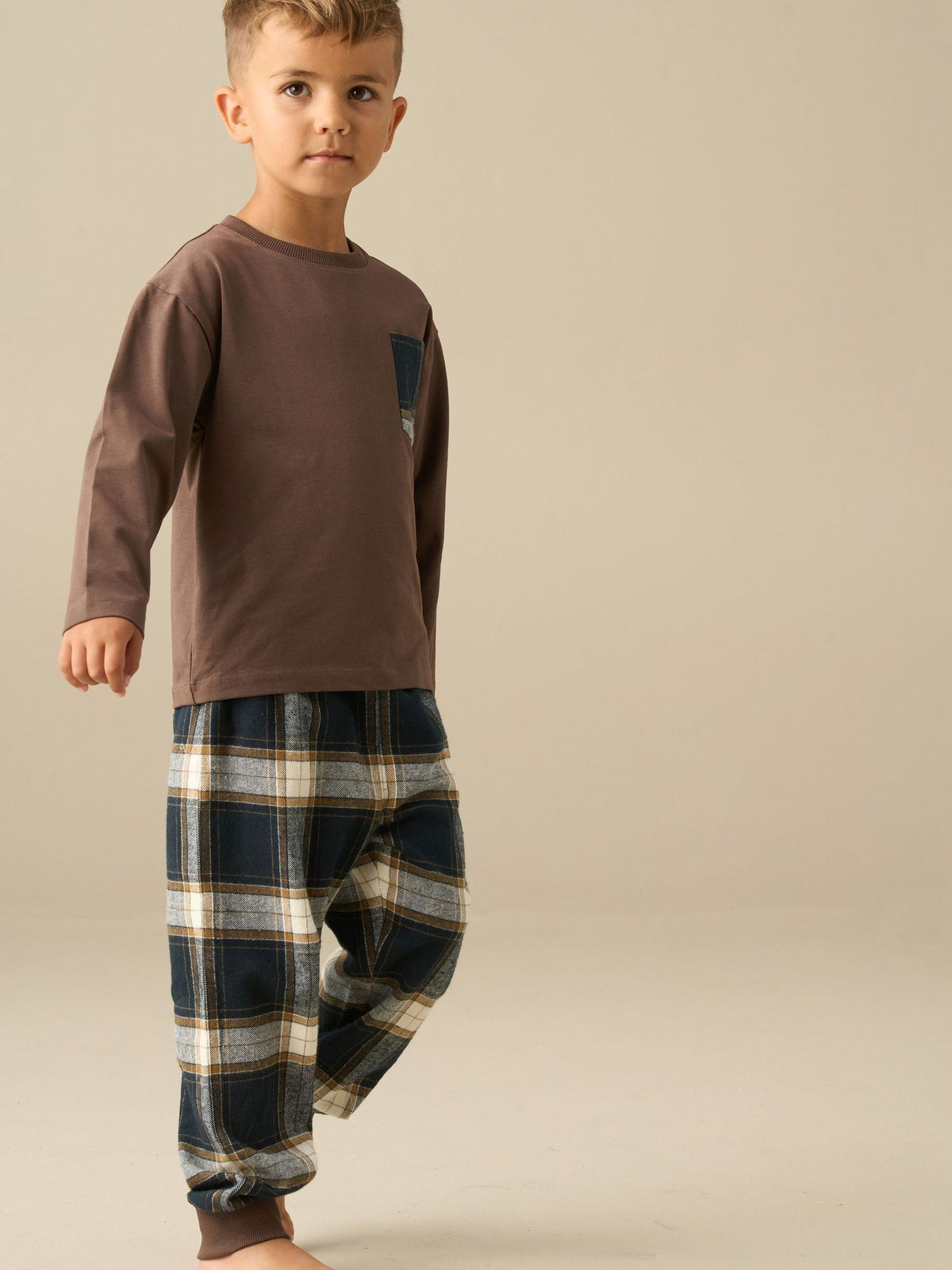 Angel & Rocket Brown James Check Woven Bottom Pyjamas - image 1