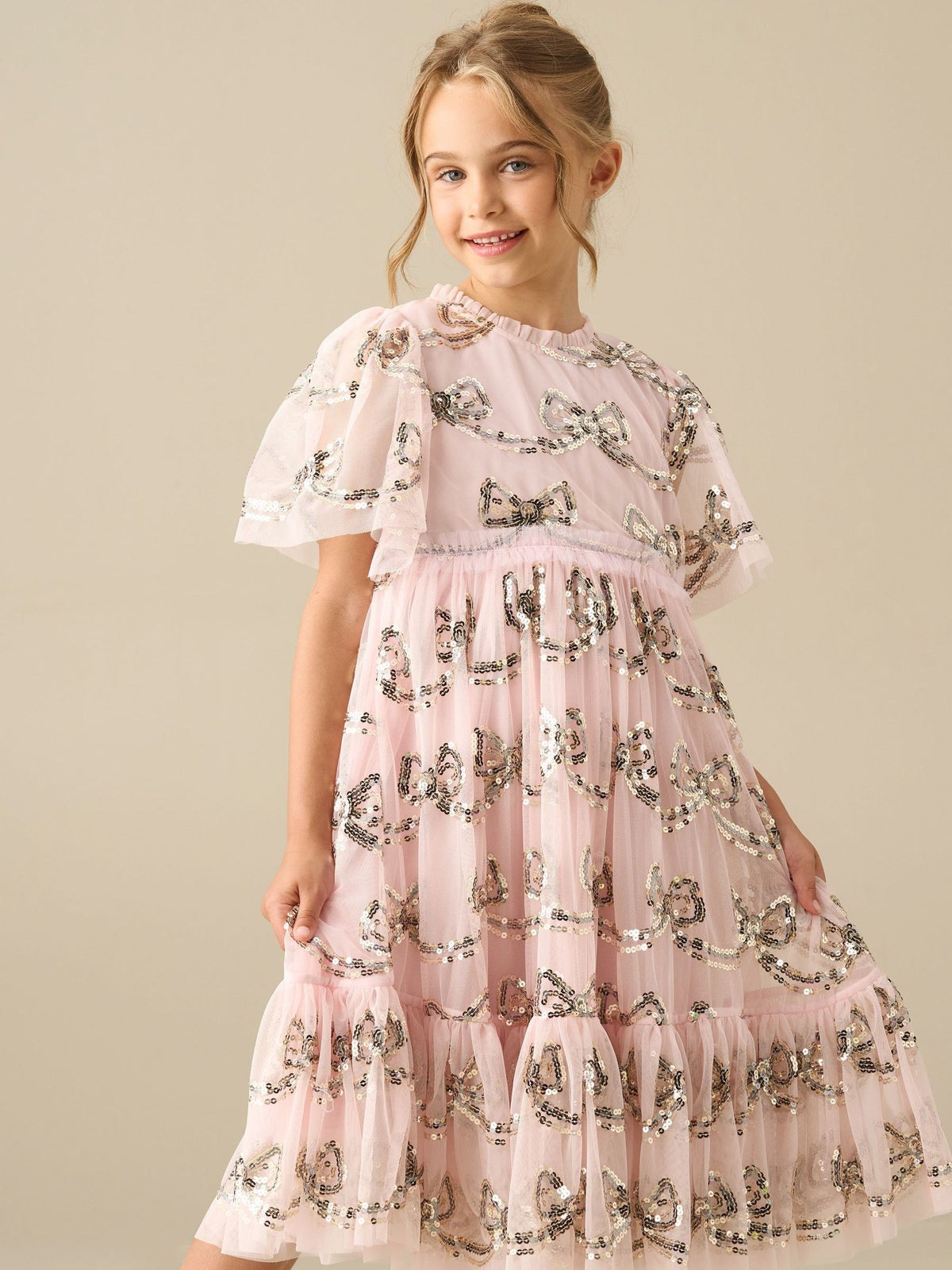 Dsiney Kidz - Angel & Rocket Pink Delta Bow Sequin Mesh Dress image 1