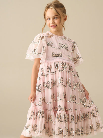 Dsiney Kidz - Angel & Rocket Pink Delta Bow Sequin Mesh Dress image 1