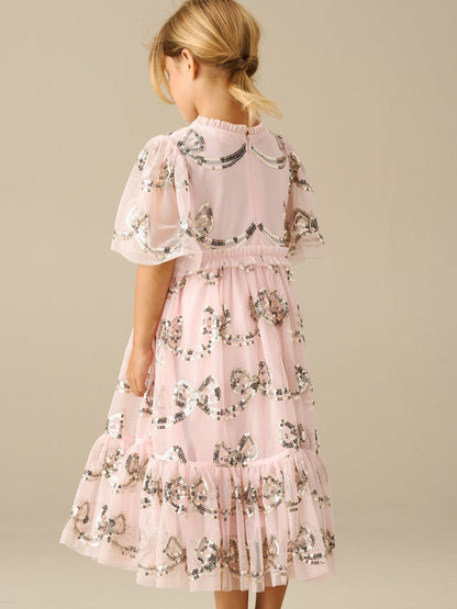 Dsiney Kidz - Angel & Rocket Pink Delta Bow Sequin Mesh Dress image 3