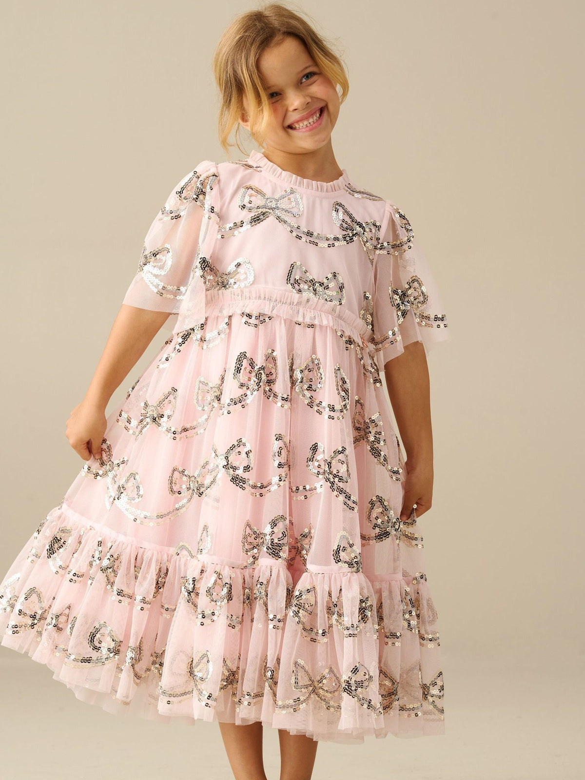 Dsiney Kidz - Angel & Rocket Pink Delta Bow Sequin Mesh Dress image 5