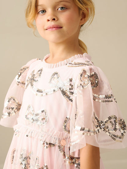 Dsiney Kidz - Angel & Rocket Pink Delta Bow Sequin Mesh Dress image 7
