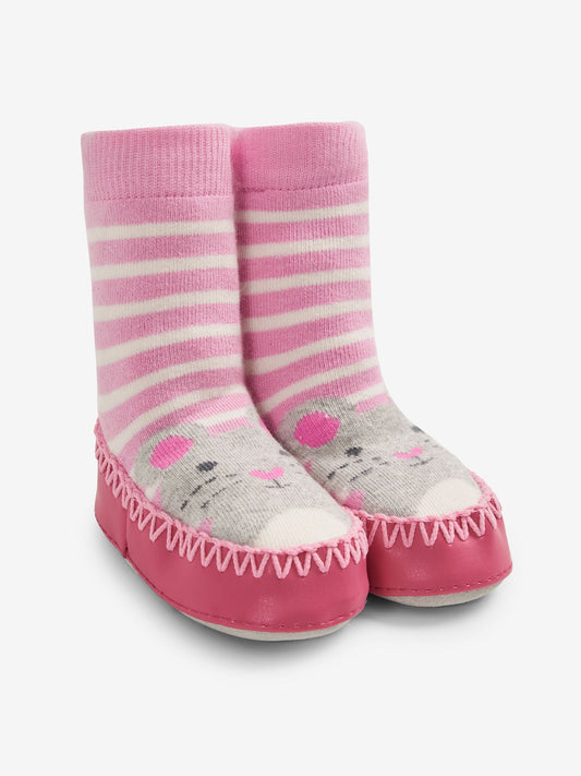 JoJo Maman Bébé Pink Mouse Mouse Moccasin Slipper Socks image 1