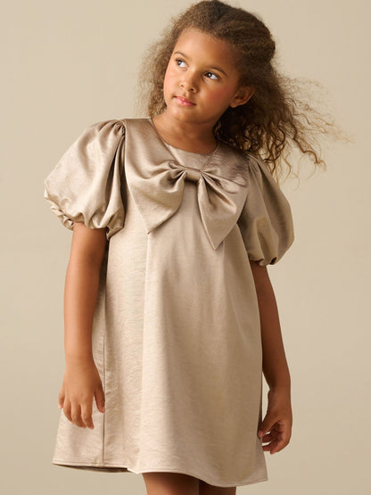 Dsiney Kidz - Angel & Rocket Natural Nadia Satin Puff Sleeve Bow Collar Shift Dress image 1