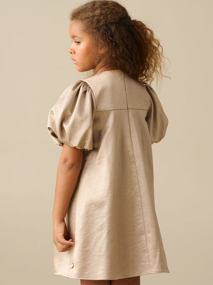 Dsiney Kidz - Angel & Rocket Natural Nadia Satin Puff Sleeve Bow Collar Shift Dress image 2