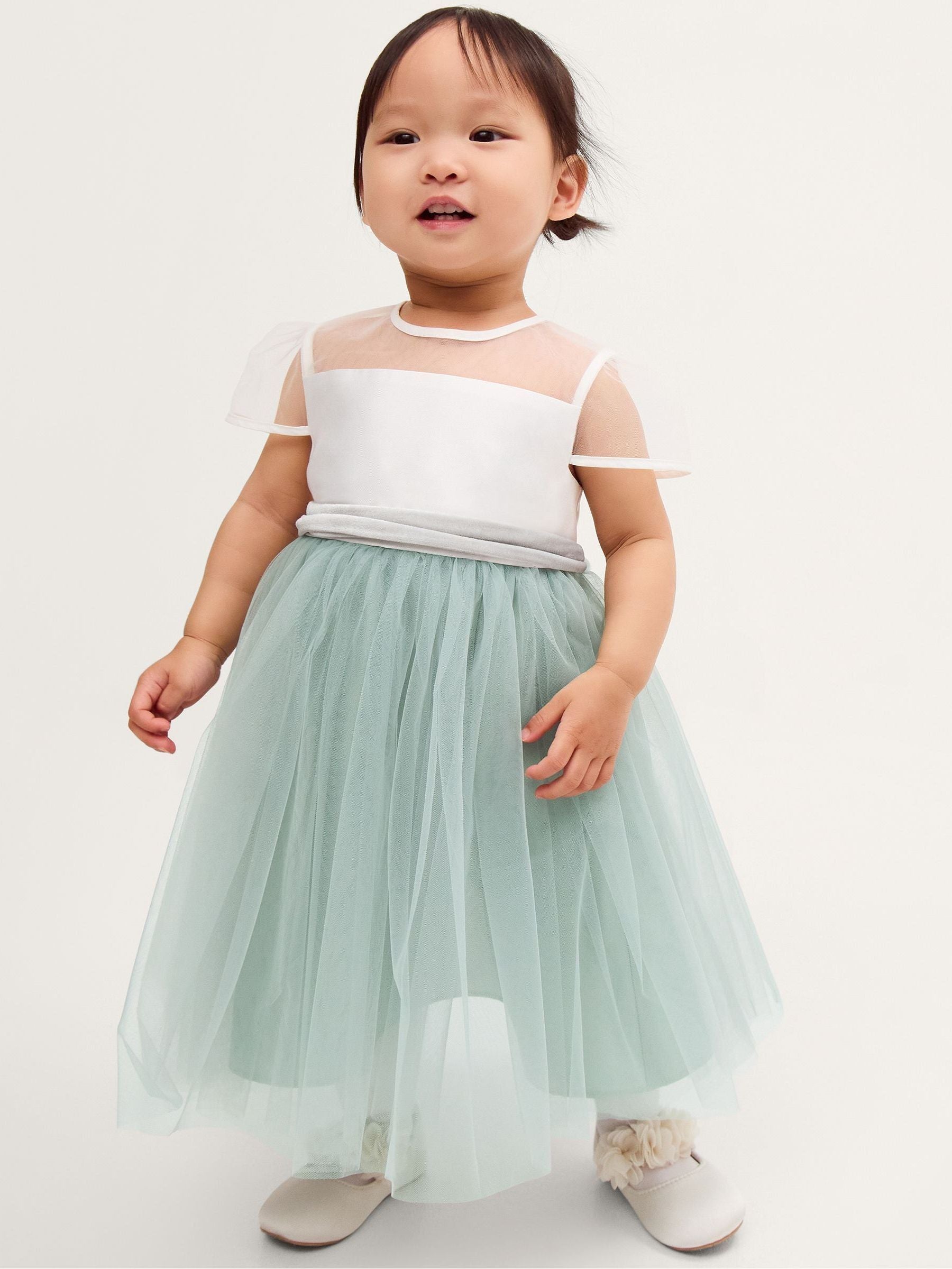 Dsiney Kidz - Monsoon Green Baby Velvet Bow Party Dress image 1