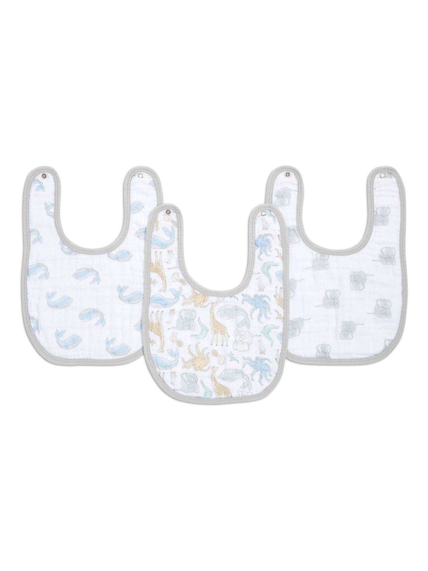aden + anais White Essentials 100% Cotton Baby Muslin Snap Bibs 3 Pack image 1