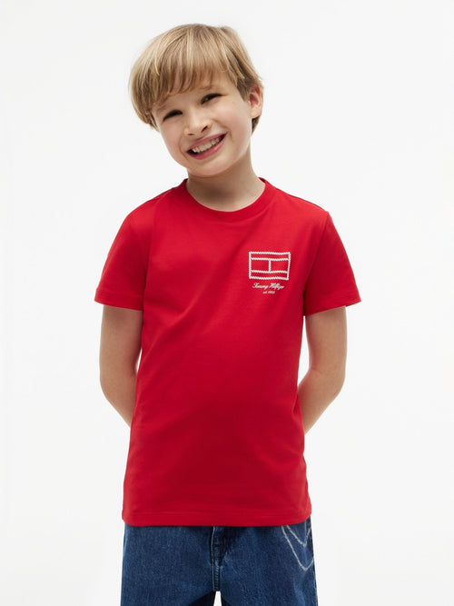 Tommy Hilfiger Red Outline Flag Logo Jersey T-Shirt image 1