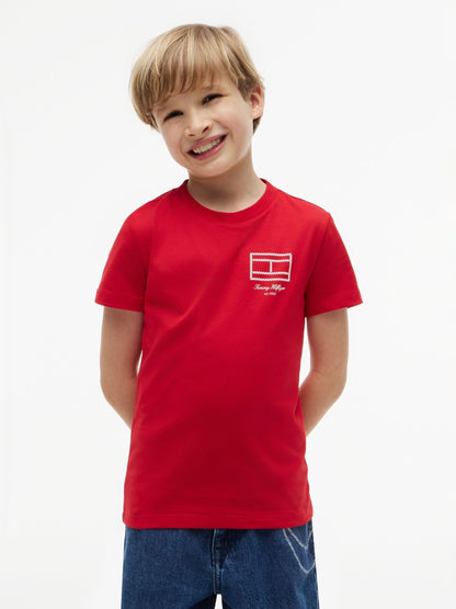 Tommy Hilfiger Red Outline Flag Logo Jersey T-Shirt image 1