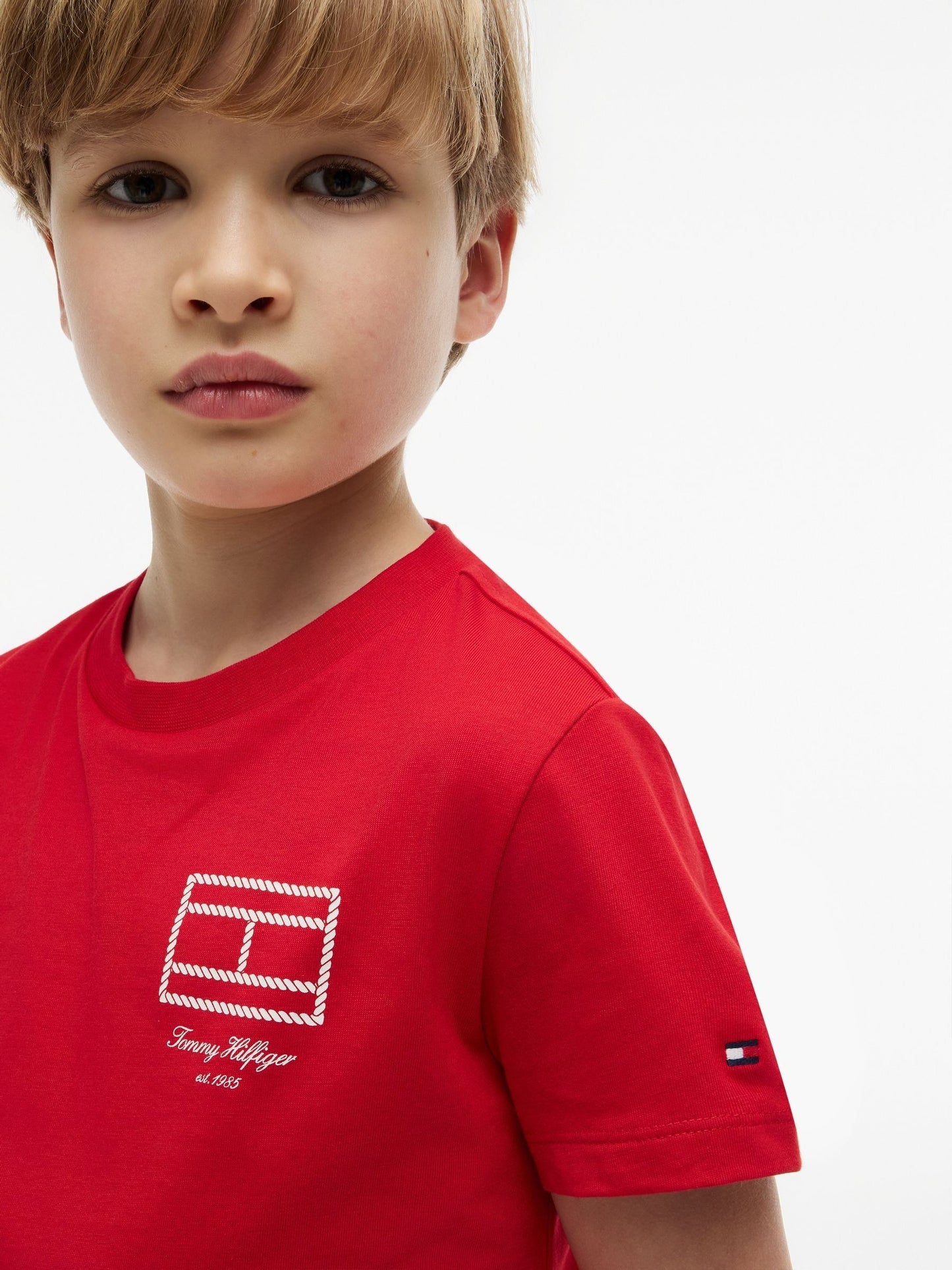 Tommy Hilfiger Red Outline Flag Logo Jersey T-Shirt image 3