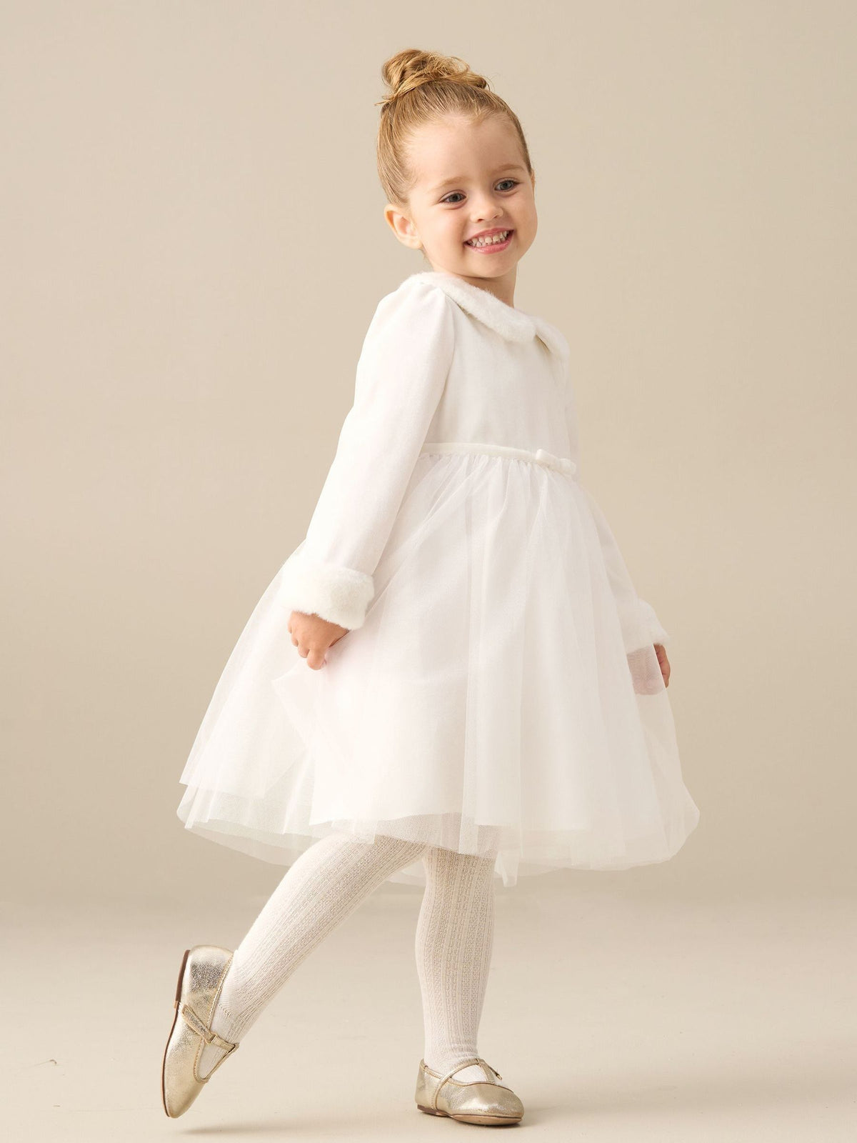 Dsiney Kidz - Angel & Rocket Cream Gabrielle Fur Collar Mesh Dress image 2