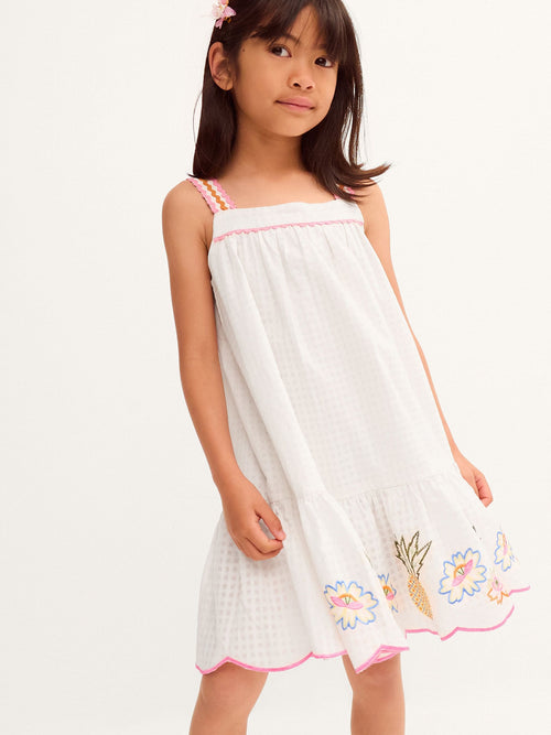 Dsiney Kidz - Monsoon White Pineapple Embroidered Scallop Trim Dress image 1