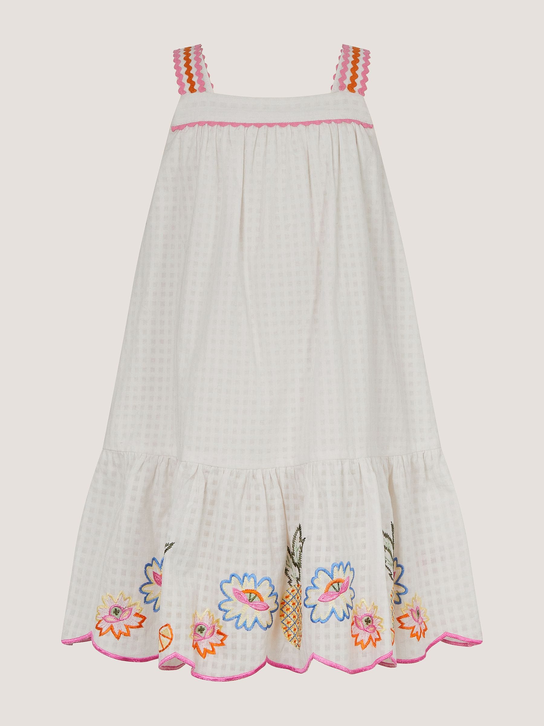 Monsoon White Pineapple Embroidered Scallop Trim Dress image 2