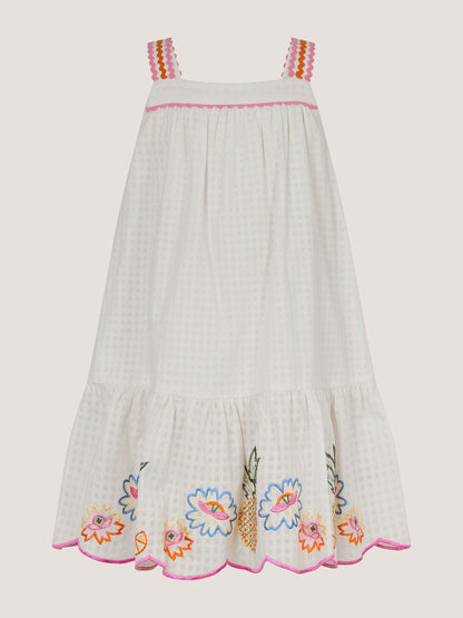 Monsoon White Pineapple Embroidered Scallop Trim Dress image 2