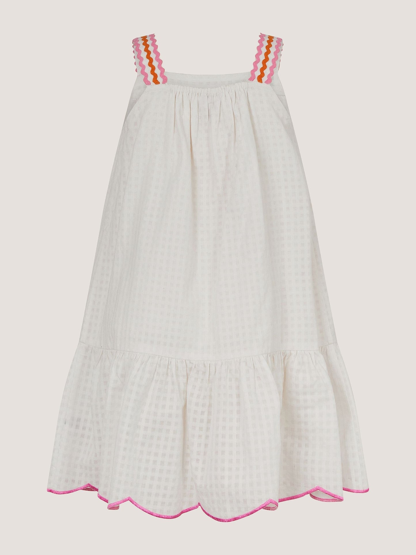 Monsoon White Pineapple Embroidered Scallop Trim Dress image 3